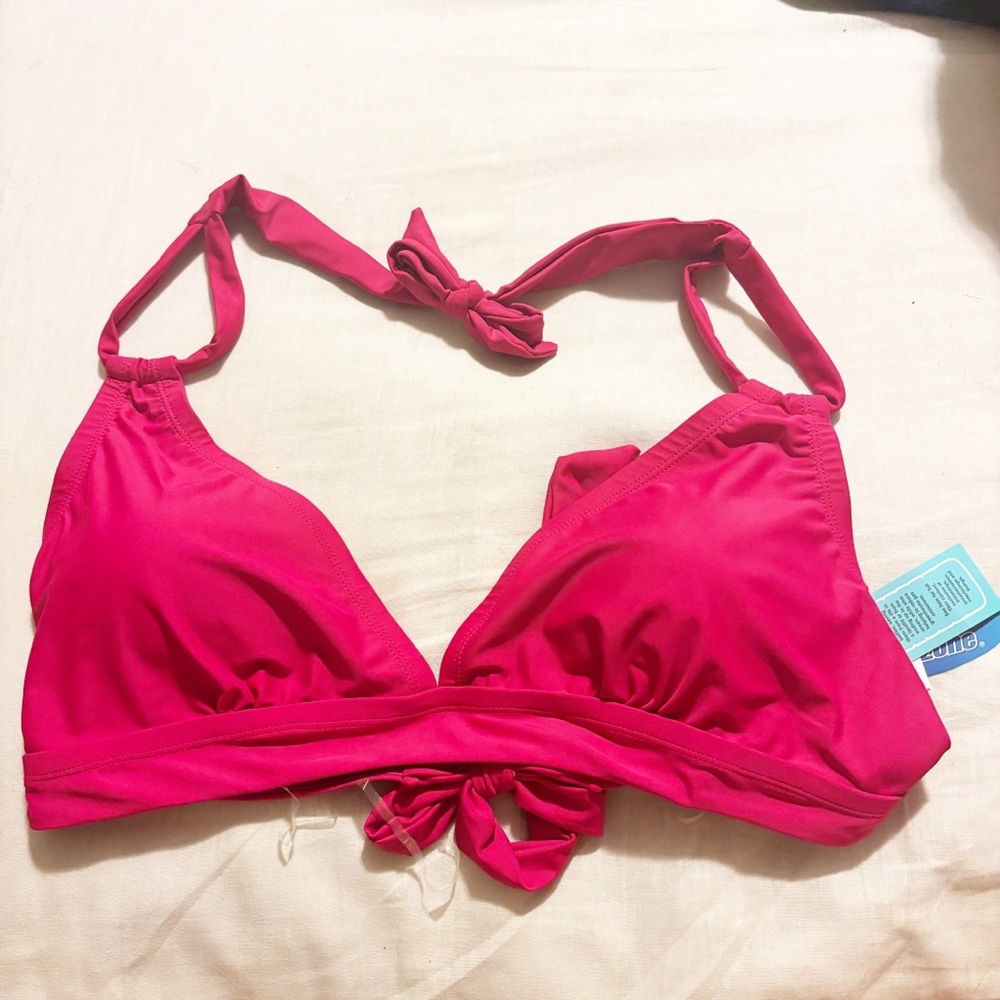 Wave Zone 3X Hot Pink Halter Bikini Top Padded Tie-Back Swim Top NWT